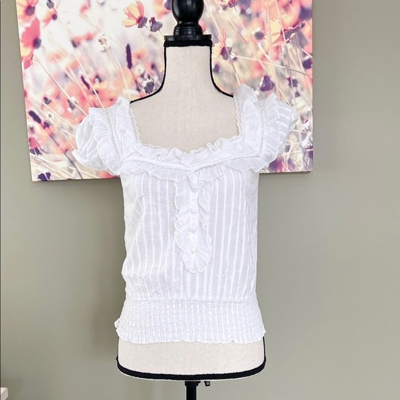 American Rag White Ruffled Top XS - Picture 4 of 10